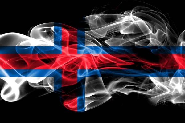 Faroe Adaları Ulusal Bayrak Renkli Duman Siyah Arka Plan Üzerine — Stok fotoğraf
