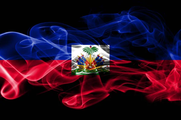 Bandeira Nacional Haiti Feita Fumaça Colorida Isolada Fundo Preto — Fotografia de Stock
