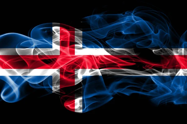 Bandeira Nacional Islândia Feita Fumaça Colorida Isolada Fundo Preto — Fotografia de Stock