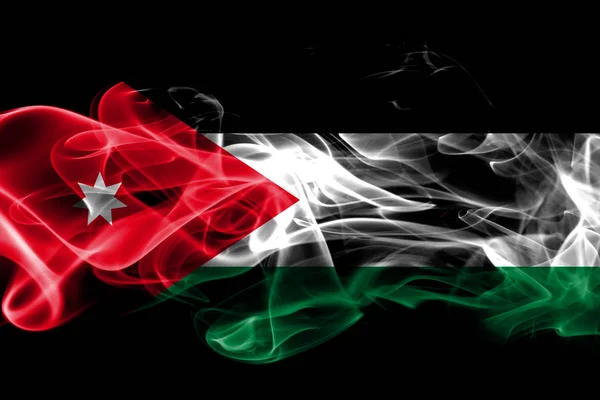 约旦国旗由黑色背景的有色烟雾制成 — 图库照片