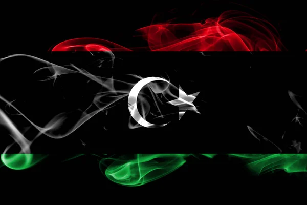 Nationale Vlag Van Libië Gemaakt Van Gekleurde Rook Geïsoleerd Zwarte — Stockfoto