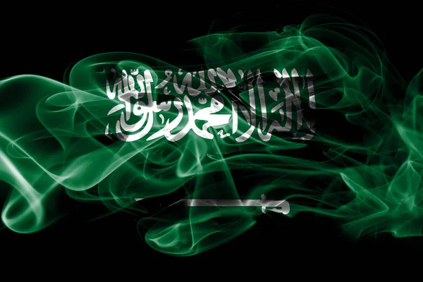 National Flag Saudi Arabien Lavet Farvet Røg Isoleret Sort Baggrund - Stock-foto