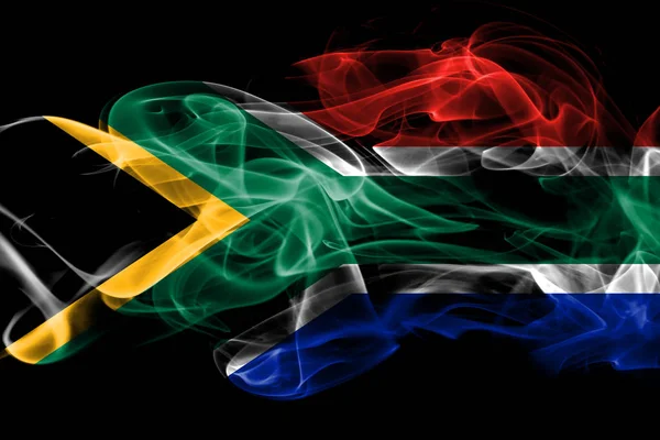 Bandera Nacional Sudáfrica Hecha Humo Color Aislado Sobre Fondo Negro — Foto de Stock