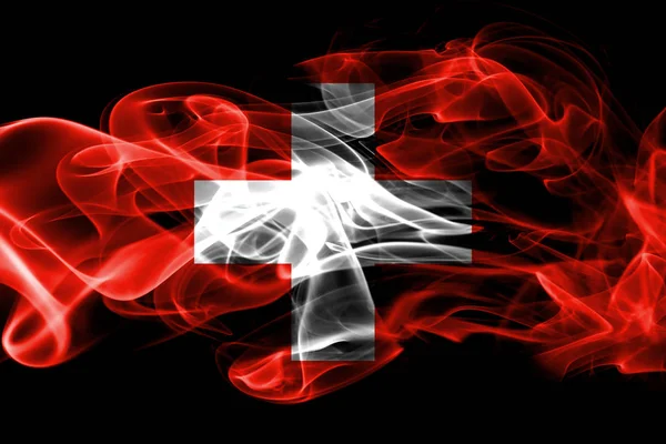 National Flag Switzerland Made Colored Smoke Isolated Black Background — Stock Photo, Image