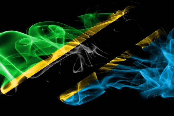 Státní Vlajka Tanzanie Vyrobené Barevného Kouře Izolované Černém Pozadí — Stock fotografie