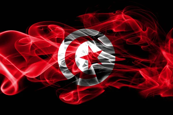 突尼斯国旗由黑色背景的有色烟雾制成 — 图库照片