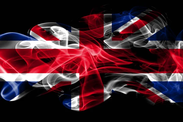 Nationalflagge Des Vereinigten Königreichs Aus Farbigem Rauch Isoliert Auf Schwarzem — Stockfoto