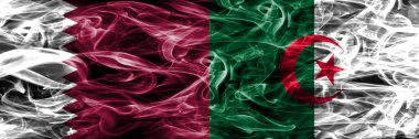 Katar rakip Cezayir, Cezayir bayrakları yan yana yerleştirilmiş duman. Birleşik Arap Emirlikleri. Birleşik Arap Emirlikleri