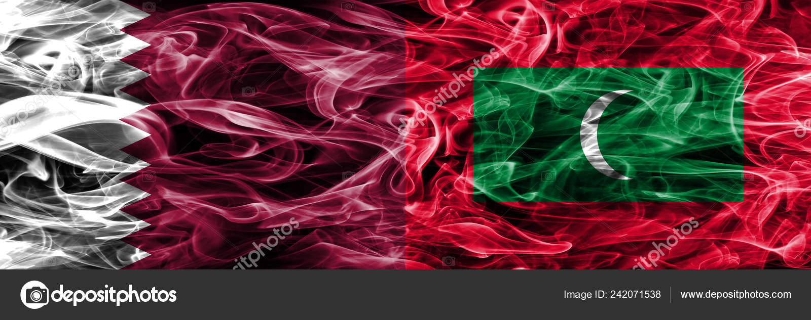 Qatar Maldives Maldivian Smoke Flags Placed Side Side United Arab Stock
