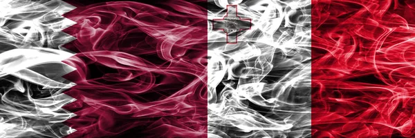 Qatar Malta Maltesische Rauchfahnen Nebeneinander Platziert Vereinte Arabische Emirate Uae — Stockfoto