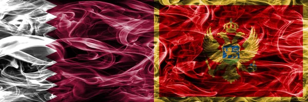 Qatar Montenegro Montenegrin Smoke Flags Placed Side Side United Arab — Stock Photo, Image