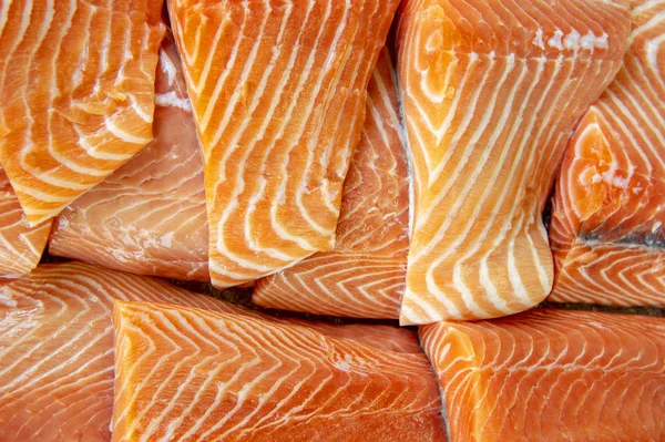 Fresh salmon filets at the marketplace store