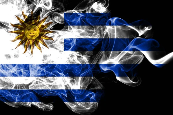 Uruguai fumaça bandeira em um fundo preto — Fotografia de Stock