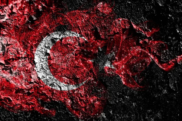 Turquia bandeira mística fumegante no velho fundo da parede suja — Fotografia de Stock