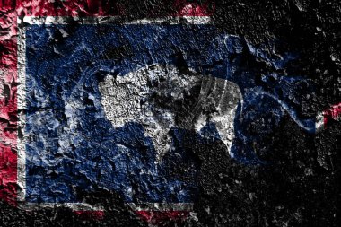 Wyoming dumanlı mistik bayrağı eski kirli duvar arka plan üzerinde