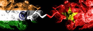 Hindistan vs Vietnam, Vietnamlı duman bayrakları yan yana yerleştirilir. Hint ve Vietnam, Vietnamlı kalın renkli ipeksi duman bayrakları