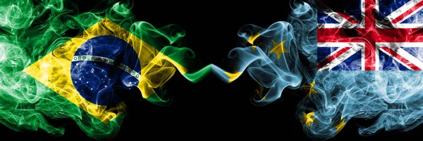Brazil vs Tuvalu, Tuvaluan smoke flags placed side by side. Thick colored silky smoke flags of Brazilian and Tuvalu, Tuvaluan — Stock Photo, Image