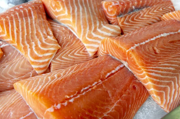 Fresh salmon filets at the marketplace store