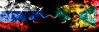 Rus vs Grenada duman bayrakları yan yana yerleştirildi. Rusya ve Grenada 'nın kalın renkli dumanlı bayrakları