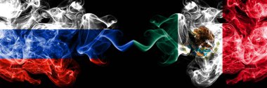 Rus Meksika 'ya karşı, yan yana yerleştirilmiş Meksika dumanlı bayrakları. Rusya ve Meksika 'nın kalın renkli dumanlı bayrakları.