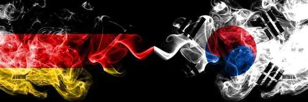 Germany vs South Korea, Korean smoky mystic flags placed side by side. Thick colored silky smoke flags of Deutschland and South Korea, Korean — Stock Photo, Image