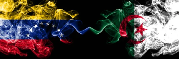 Venezuela vs Algeria, Algerian smoky mystic flags placed side by side. Thick colored silky smoke flags of Venezuela and Algeria, Algerian — Stock Photo, Image