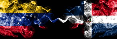 Venezuela, Dominik Cumhuriyeti 'ne karşı yan yana yerleştirilmiş gizemli bayraklar. Venezuela ve Dominik Cumhuriyeti 'nin kalın renkli dumanlı bayrakları