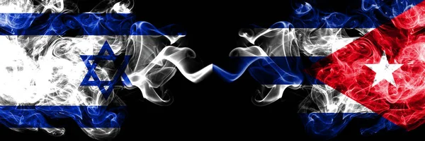 Israel vs Cuba, Cuban smoky mystic flags placed side by side. Thick colored silky smokes flag of Israel and Cuba, Cuban — Stock Photo, Image