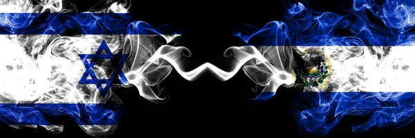 Israel vs El Salvador, Salvadorian smoky mystic flags placed side by side. Thick colored silky smokes flag of Israel and El Salvador, Salvadorian — Stock Photo, Image