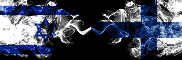 Israel vs Finland, FInnish smoky mystic flags placed side by side. Thick colored silky smokes flag of Israel and Finland, FInnish — Stock Photo, Image