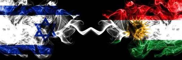 Israel vs Kurdistan, Kurdish smoky mystic flags placed side by side. Thick colored silky smokes flag of Israel and Kurdistan, Kurdish — Stock Photo, Image
