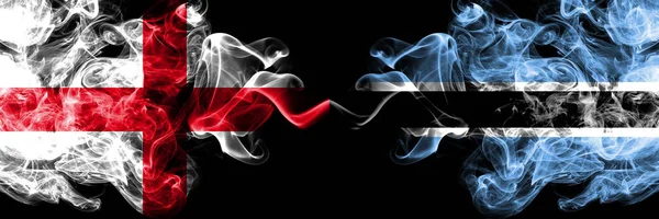 English vs Botswana, Botswanan smoky mystic flags placed side by side. Thick colored silky smokes flag of England and Botswana, Botswanan. — Stock Photo, Image
