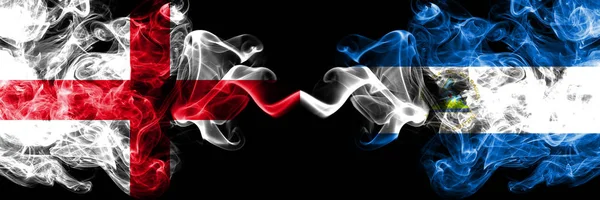 English vs Nicaragua, Nicaraguan smoky mystic flags placed side by side. Thick colored silky smokes flag of England and Nicaragua, Nicaraguan. — Stock Photo, Image
