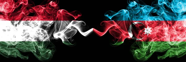 Ungheria, Ungheria, Azerbaigian concorrenza spesse bandiere fumose colorate. Giochi europei di qualificazione calcistica — Foto Stock