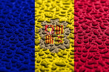 Andorra'nın ulusal bayrağı su damlalarından yapılmış. Arka plan tahmini kavramı.