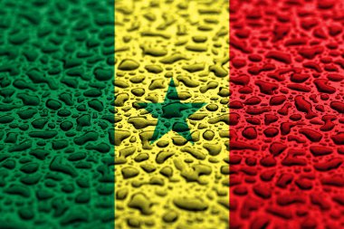 Su damlalarından yapılmış Senegal ulusal bayrağı. Arka plan tahmini kavramı.