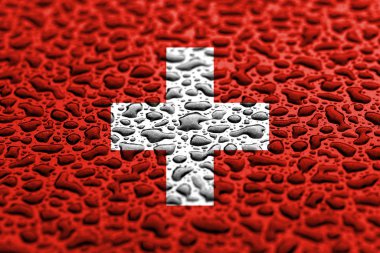 Su damlalarından yapılmış İsviçre ulusal bayrağı. Arka plan tahmini kavramı.