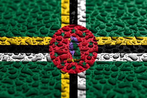 Η εθνική σημαία της Δομινίκα είναι φτιαγμένη από σταγόνες νερού. Έννοια πρόβλεψης παρασκηνίου. — Φωτογραφία Αρχείου