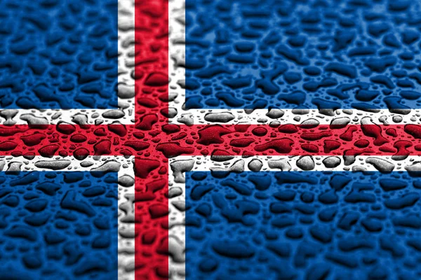 Su damlalarından yapılmış İzlanda ulusal bayrağı. Arka plan tahmini kavramı. — Stok fotoğraf