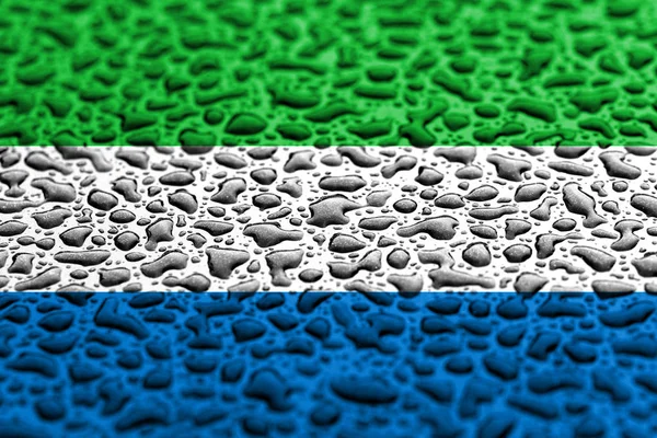 Flaga Sierra Leone z kropli wody. Koncepcja prognozy tła. — Zdjęcie stockowe
