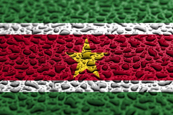 Národní vlajka Surinamu z kapek vody. Koncept předpovědi pozadí. — Stock fotografie