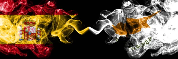 Spain vs Cyprus, Cyprian smoky mystic flags placed side by side. Thick colored silky smokes flag of Spanish and Cyprus, Cyprian — Stock Photo, Image