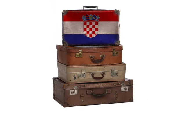 Croacia, concepto de viaje croata. Grupo de maletas vintage aisladas sobre fondo blanco . — Foto de Stock