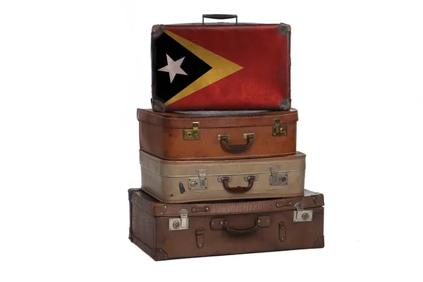 Koncepcja podróży Timor Wschodni. Grupa Vintage walizki izolowane na białym tle. — Zdjęcie stockowe