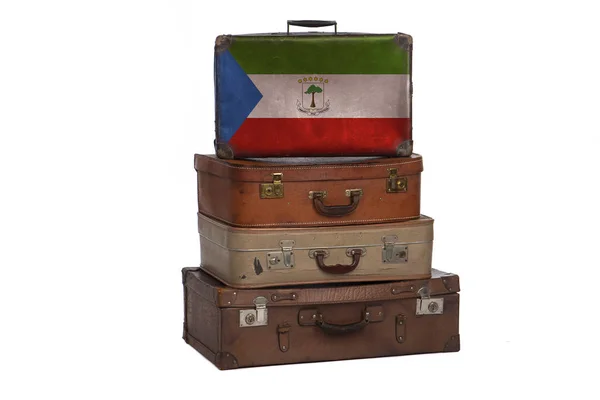 Guinea Equatoriale concetto di viaggio. Gruppo di valigie vintage isolate su sfondo bianco . — Foto Stock