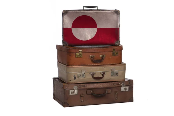 Groenlandia concepto de viaje. Grupo de maletas vintage aisladas sobre fondo blanco . — Foto de Stock