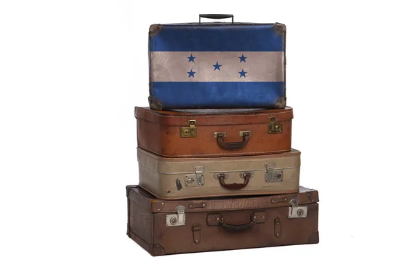 Honduras, concetto di viaggio honduregno. Gruppo di valigie vintage isolate su sfondo bianco . — Foto Stock