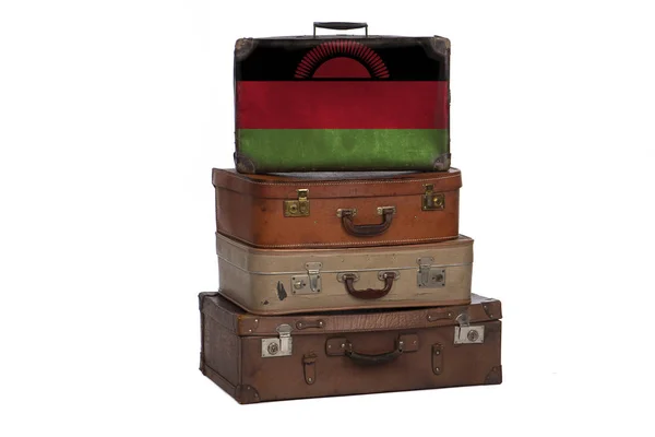 Malawi, concetto di viaggio in Malawi. Gruppo di valigie vintage isolate su sfondo bianco . — Foto Stock
