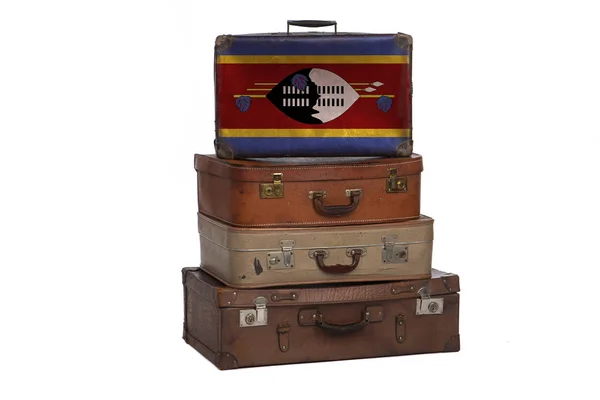 Swaziland, concetto di viaggio Swazi. Gruppo di valigie vintage isolate su sfondo bianco . — Foto Stock