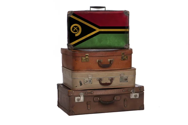 Koncepcja podróży Vanuatu. Grupa Vintage walizki izolowane na białym tle. — Zdjęcie stockowe